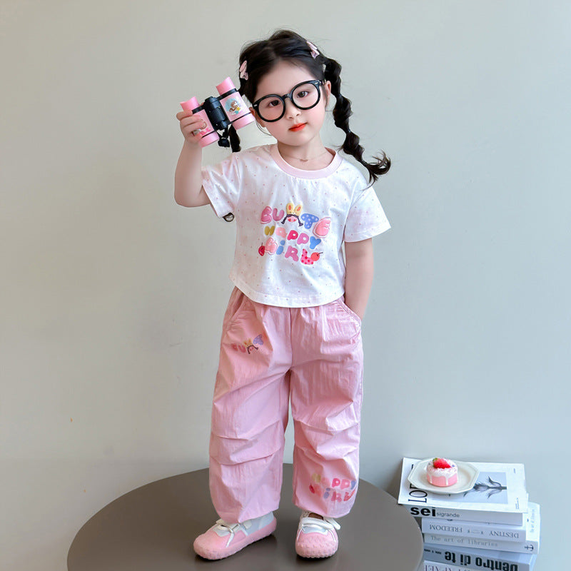 Children's Style Fashionable Short-sleeved Sports Two-piece Trendy Children's Suit