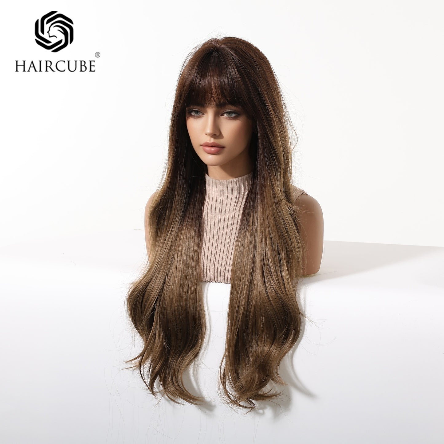 Roll Curly Hair With Bangs Natural Dark Brown Daily Chemical Wig Long Curls