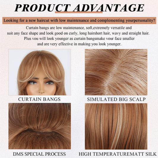 Female Curly Hair Bangs Golden Sheath Wig Long Curls