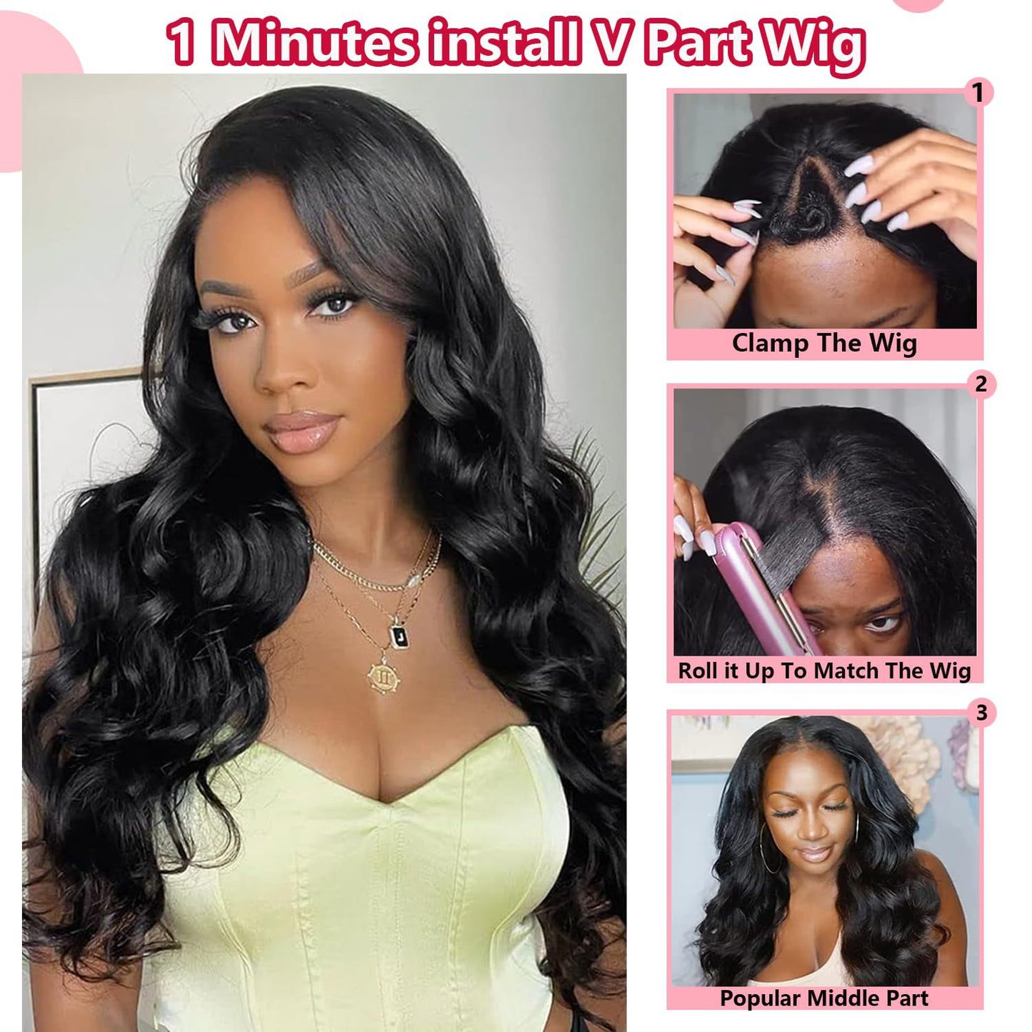 V-shaped Half Headgear Female Hair Extension Black Curly Synthetic Wig Long Curls