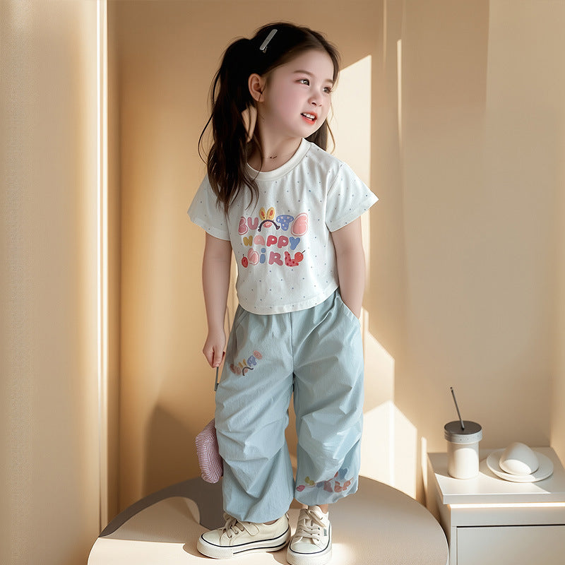 Children's Style Fashionable Short-sleeved Sports Two-piece Trendy Children's Suit