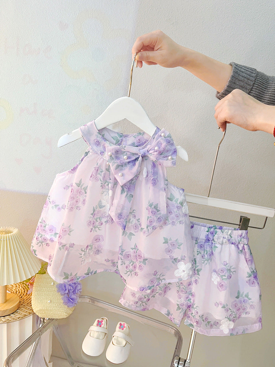 Children's Western Style Korean Thin Flower Top Children's Suit