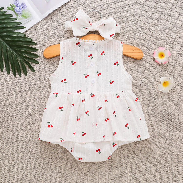 Printed Cherry Vest Triangle Rompers Korean Style Th Day Lace Jumpsuit, Climbing Suit