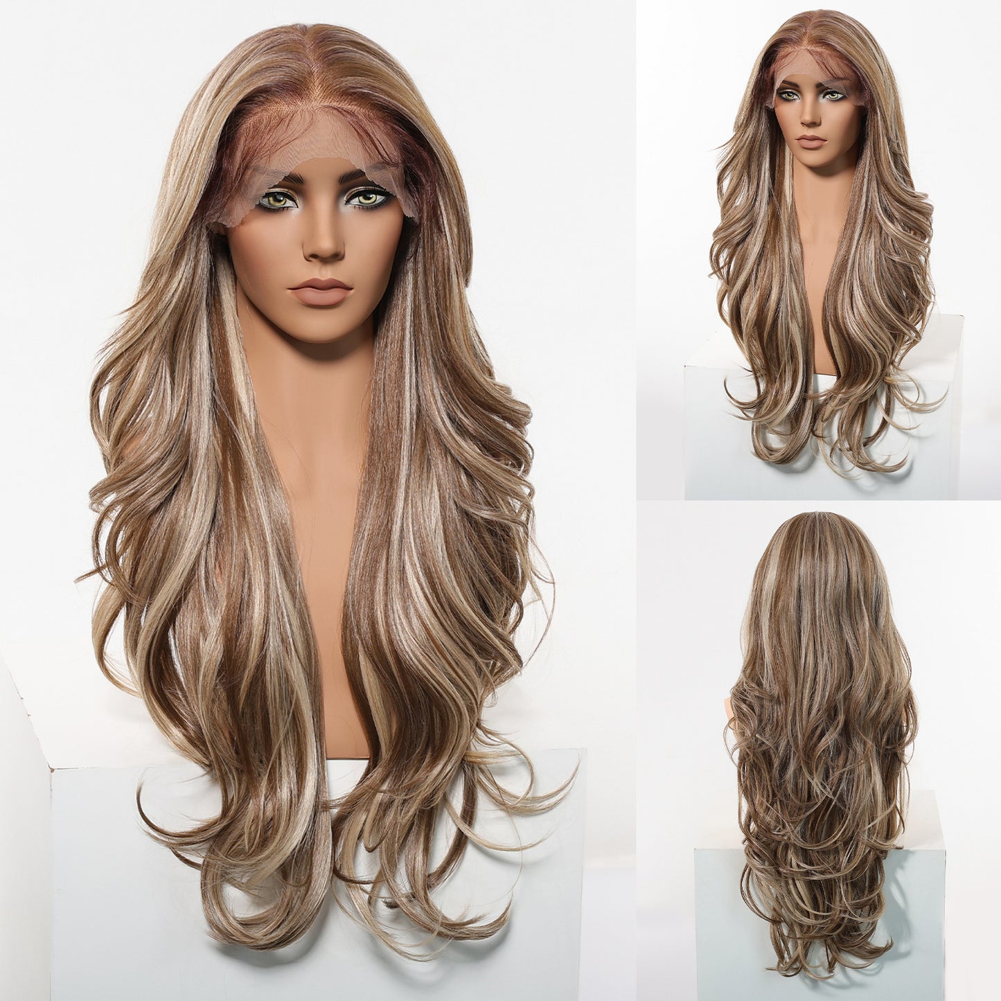 Large Area Lace Imported Matte Golden Free Split Curly Hair Wig Long Curls