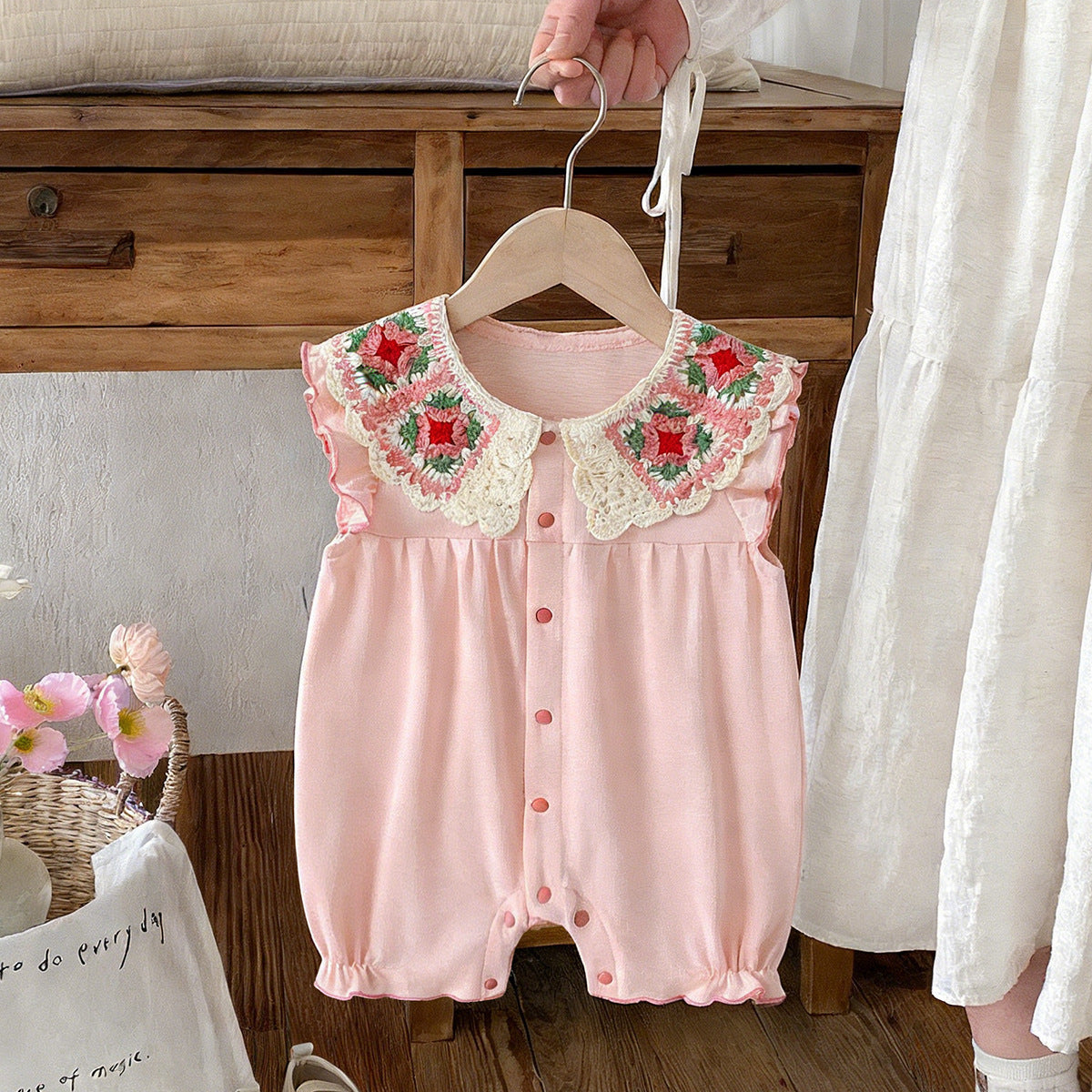 Children's Jumpsuit Flounced Sleeve Sweet Style Romper Jumpsuit, Climbing Suit