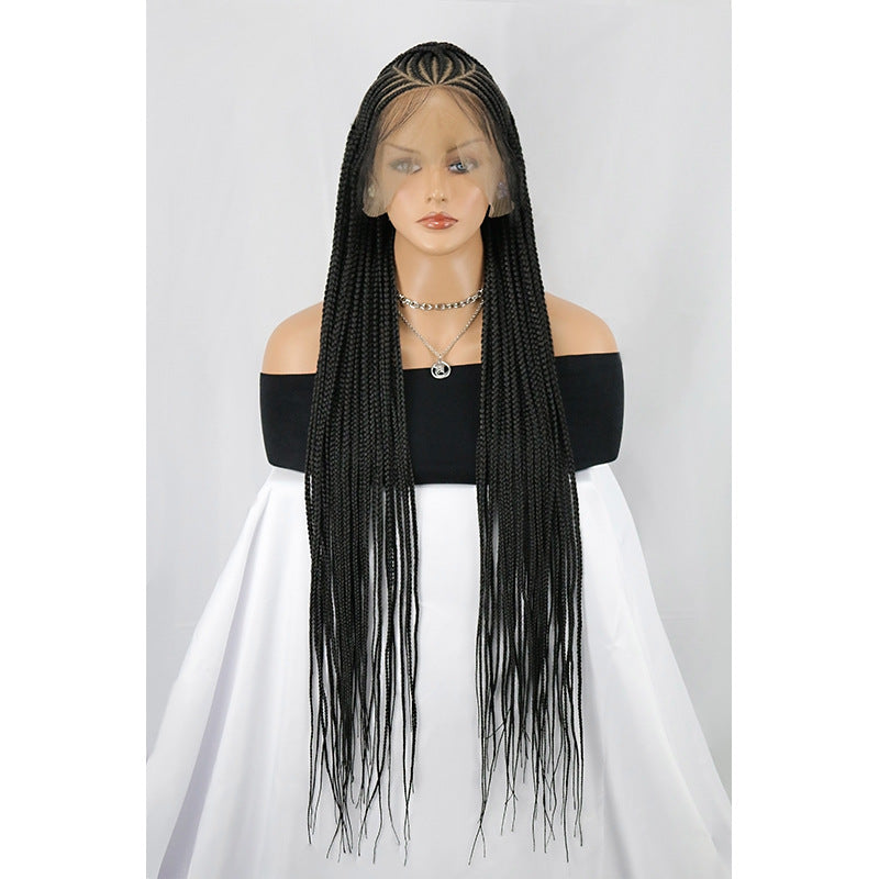 Women's Full Lace Front Ridge Corn Braid Braided With Long Straight Wig