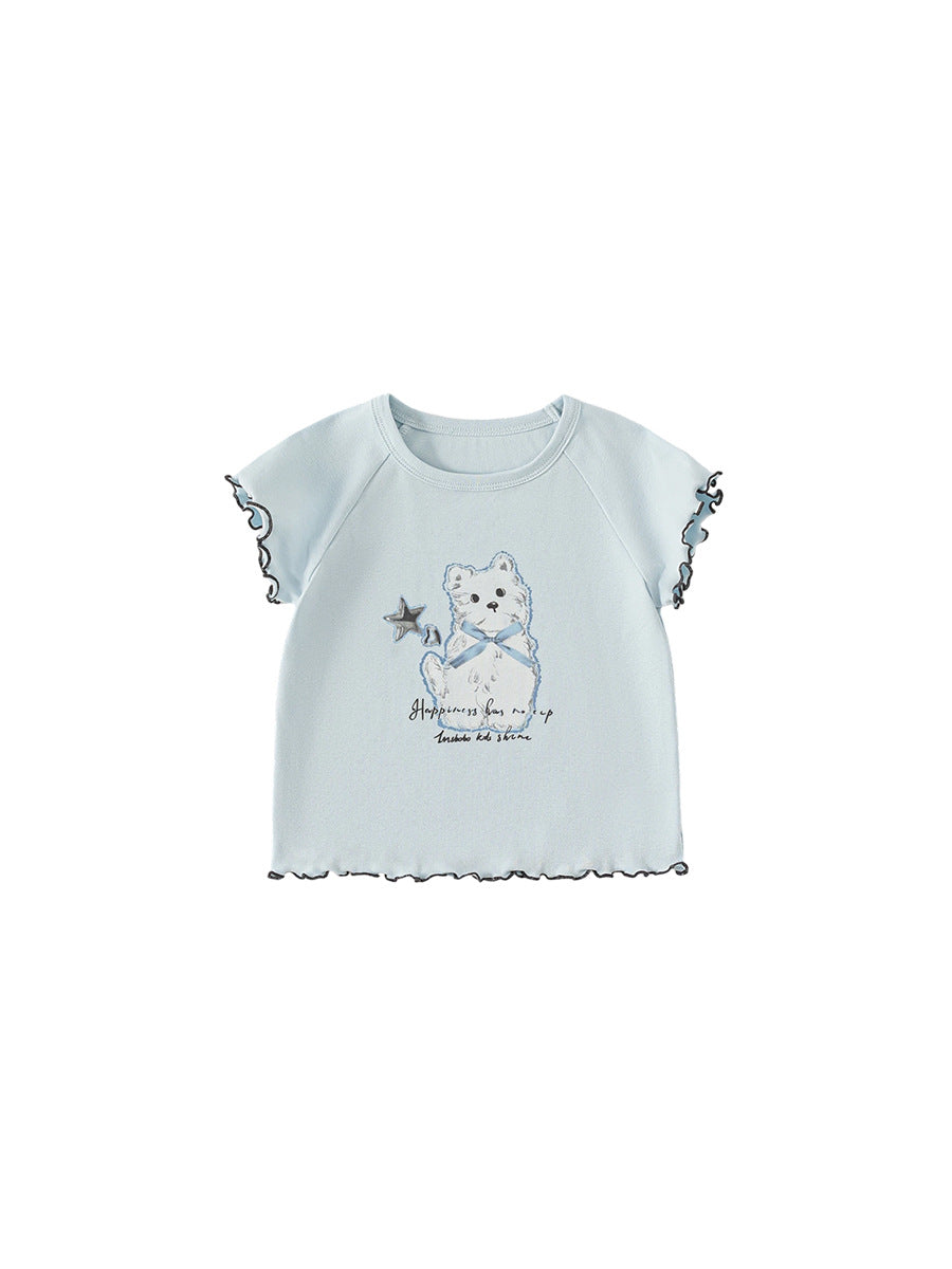 Children's Clothing Short-sleeved Wooden Ear Cartoon Printed Tops Children's T-shirt
