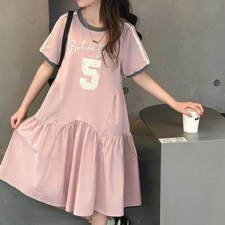 Summer Western Style Stitching Printed Medium Big Korean Children's Dress