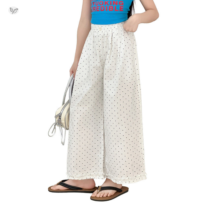 Children's Dot Summer Medium Large Casual Foot Lace Children's Pants