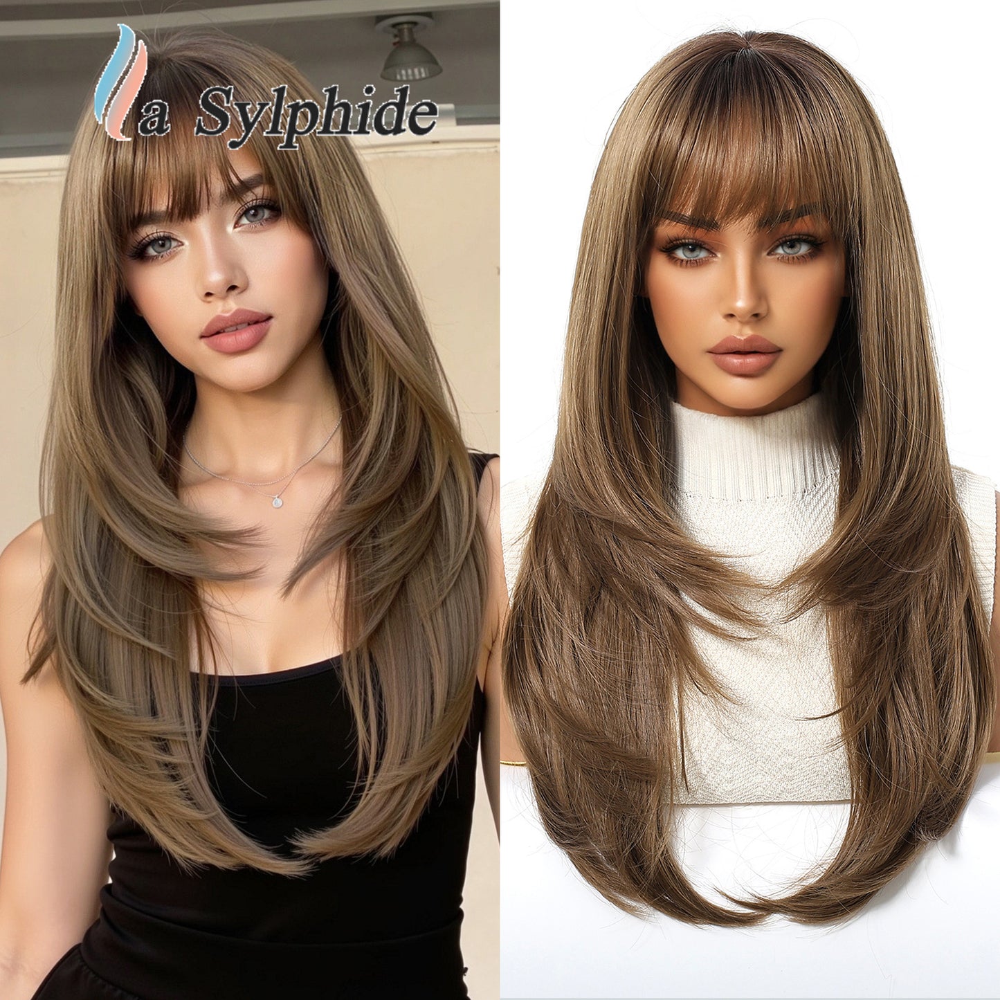 Bangs Summer Level Red Hair Rose Net Long Straight Wig