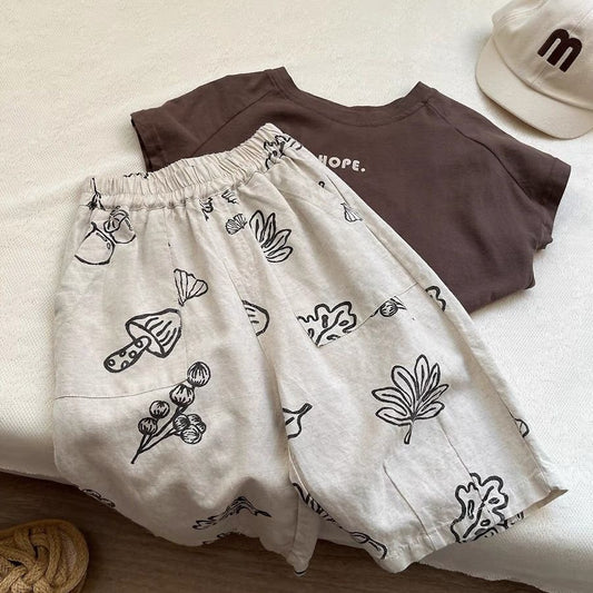 Children's Retro Artistic Korean Style Printed Cropped Trousers Boys Lightweight Casual Children's Pants