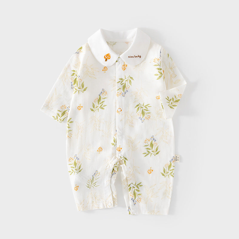 Gauze Jumpsuit Summer Long-sleeved White Collar Romper Air Conditioning Jumpsuit, Climbing Suit
