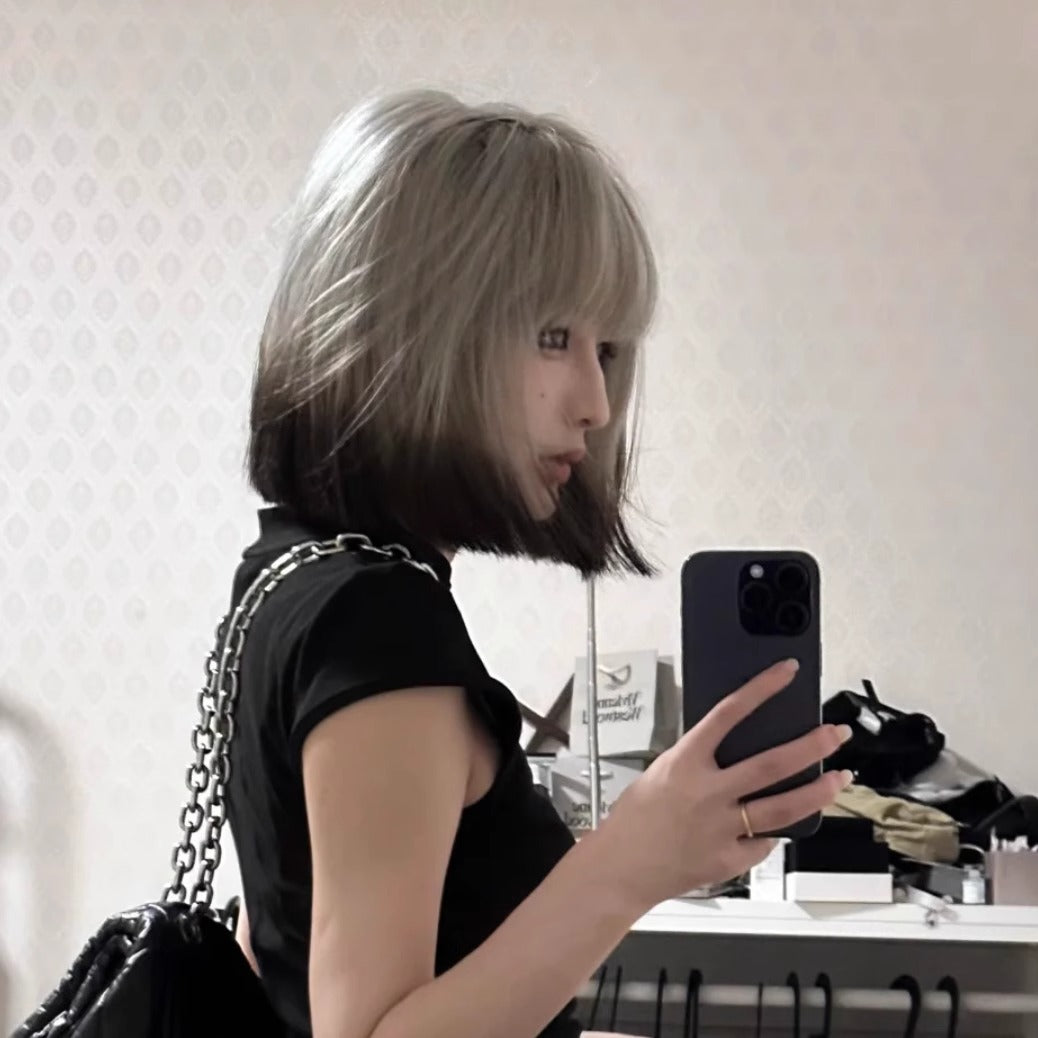 Coney Black Platinum Gradient Asian Culture Female Light Wig Short Straight Hair