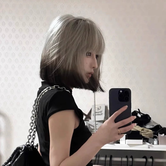 Coney Black Platinum Gradient Asian Culture Female Light Wig Short Straight Hair