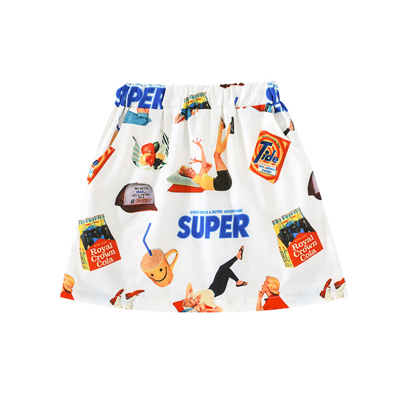 Children's Mountain Contrast Color Striped Clothing Printed Soft Short Children's T-shirt