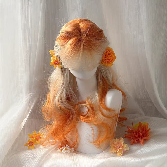 Afterglow White Orange Gradient Big Wave Curly Hair Wig Long Curls