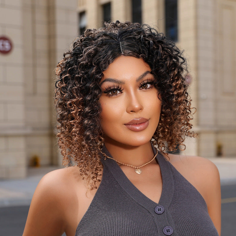 Women's Bangs Highlights Gradient Mixed Color Wig Short Curly Hair