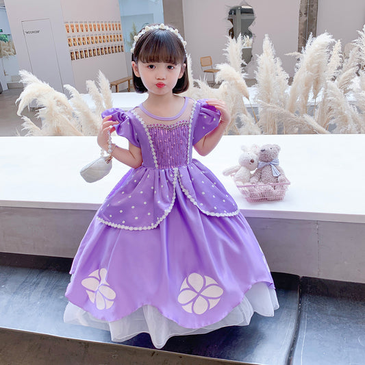 Children's Sophia Princess Skirt Short Sleeve Tulle Tutu Children's Dress