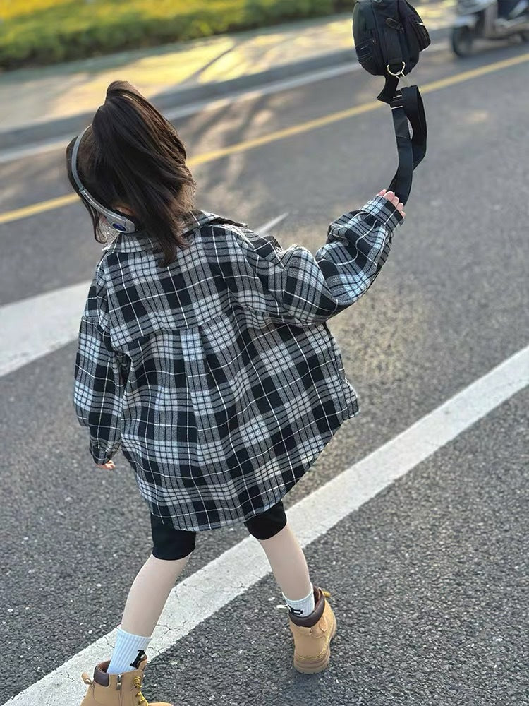 Children's Plaid Spring Long Sleeve Korean Style Fashion Jacket Casual Children's Shirt
