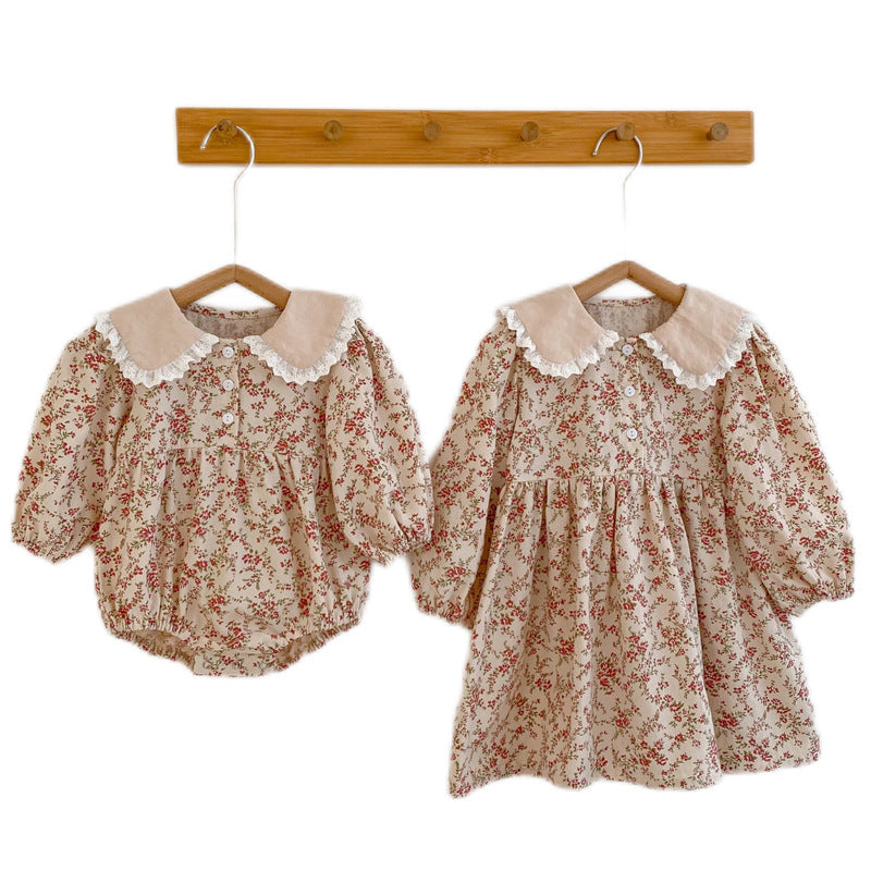 Children's Clothing Floral Romper Doll Collar Sisters Children's Dress