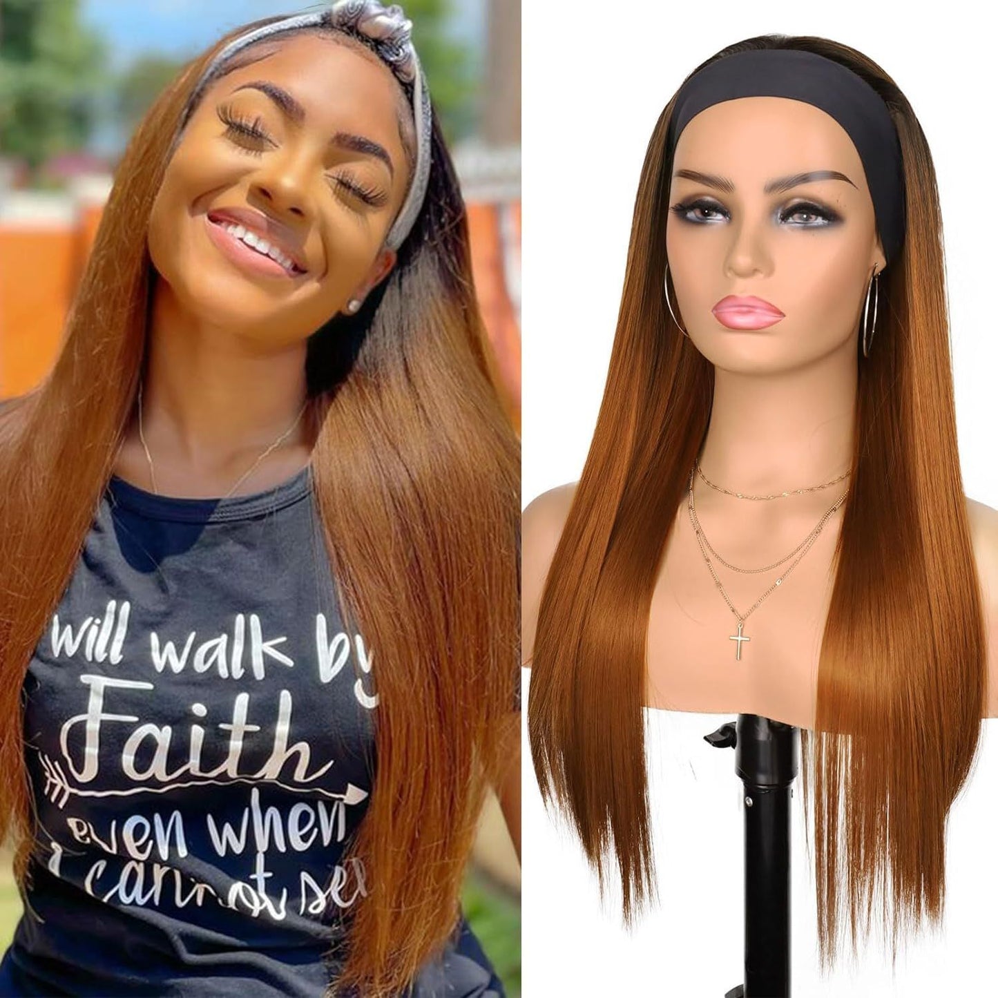 Bandana Headband Chemical Fiber Hair Head Long Straight Wig