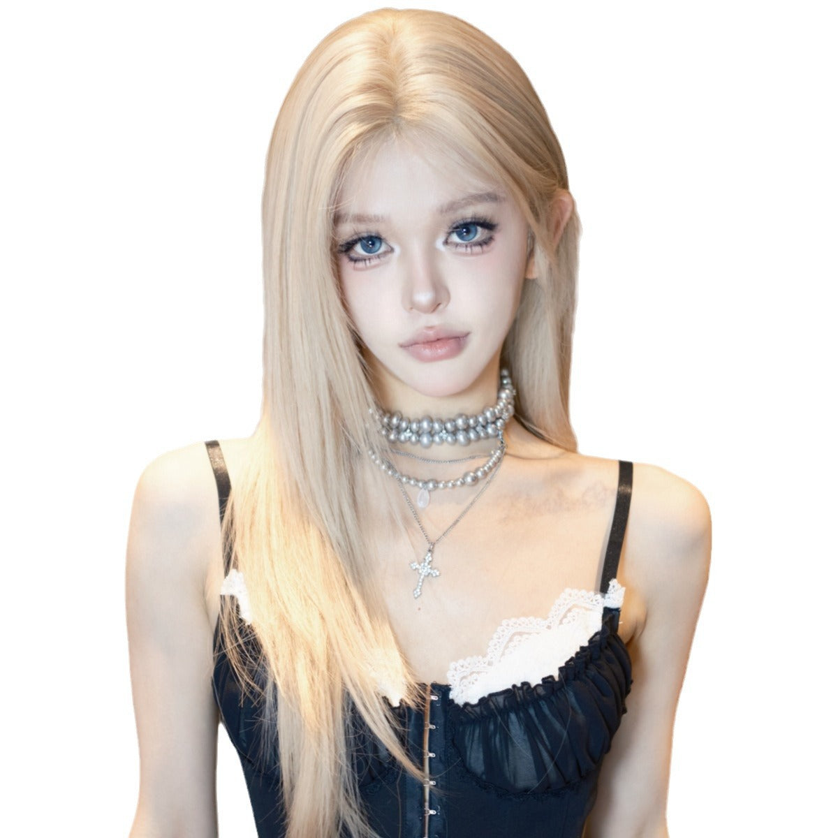 Women's Small Short Hair Lace Craft Mid-length Korean Style Daily Long Straight Wig