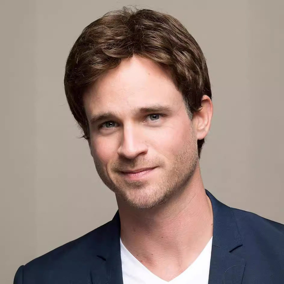 Men's Short Hair Bangs Partial Brown Men's Wig
