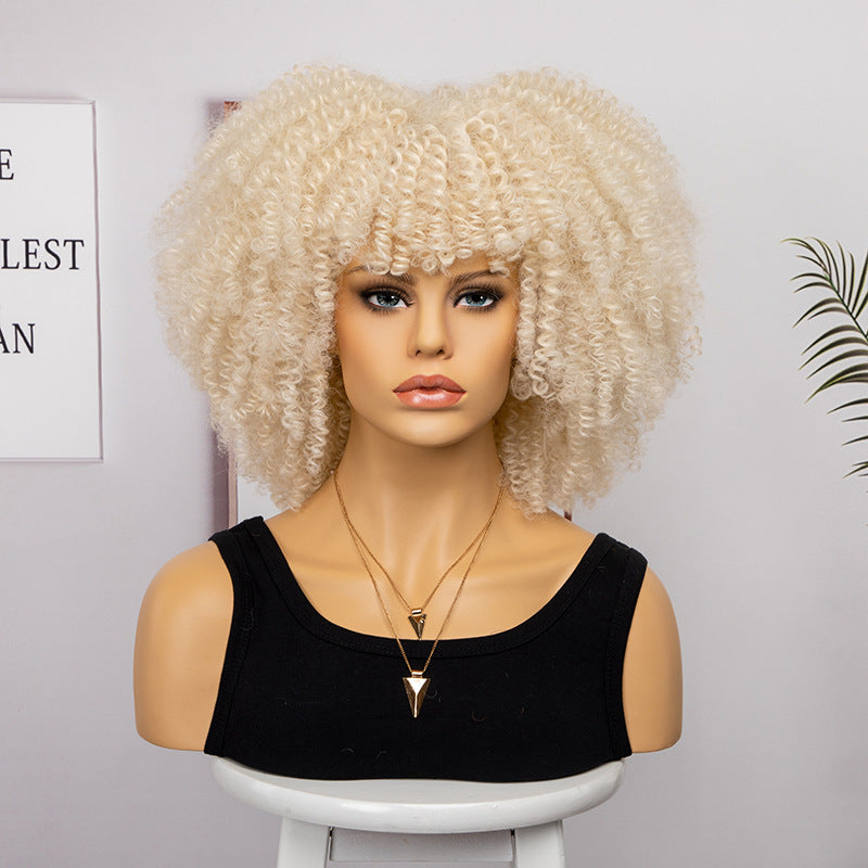 Women's African Fashion Explosion Small Head Cover Wig Short Curly Hair