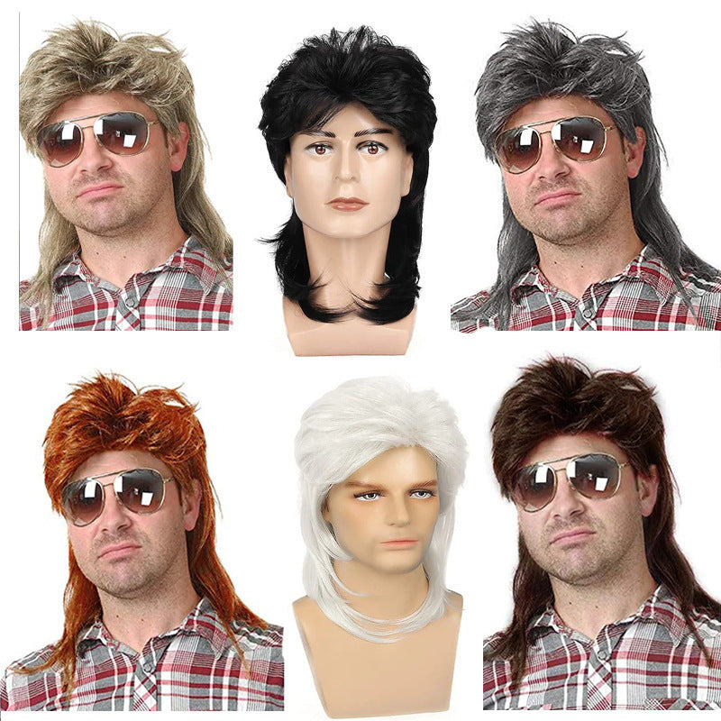 Men's Halloween Rose Net Punk Short Hair Full Men's Wig