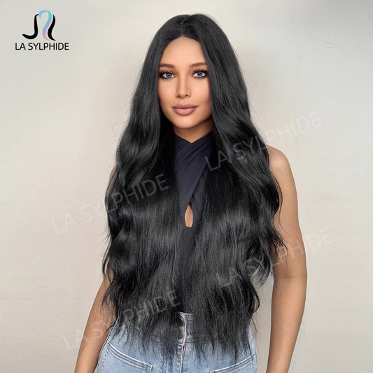 Black Curly Female Mechanism Fiber Head Wig Long Curls