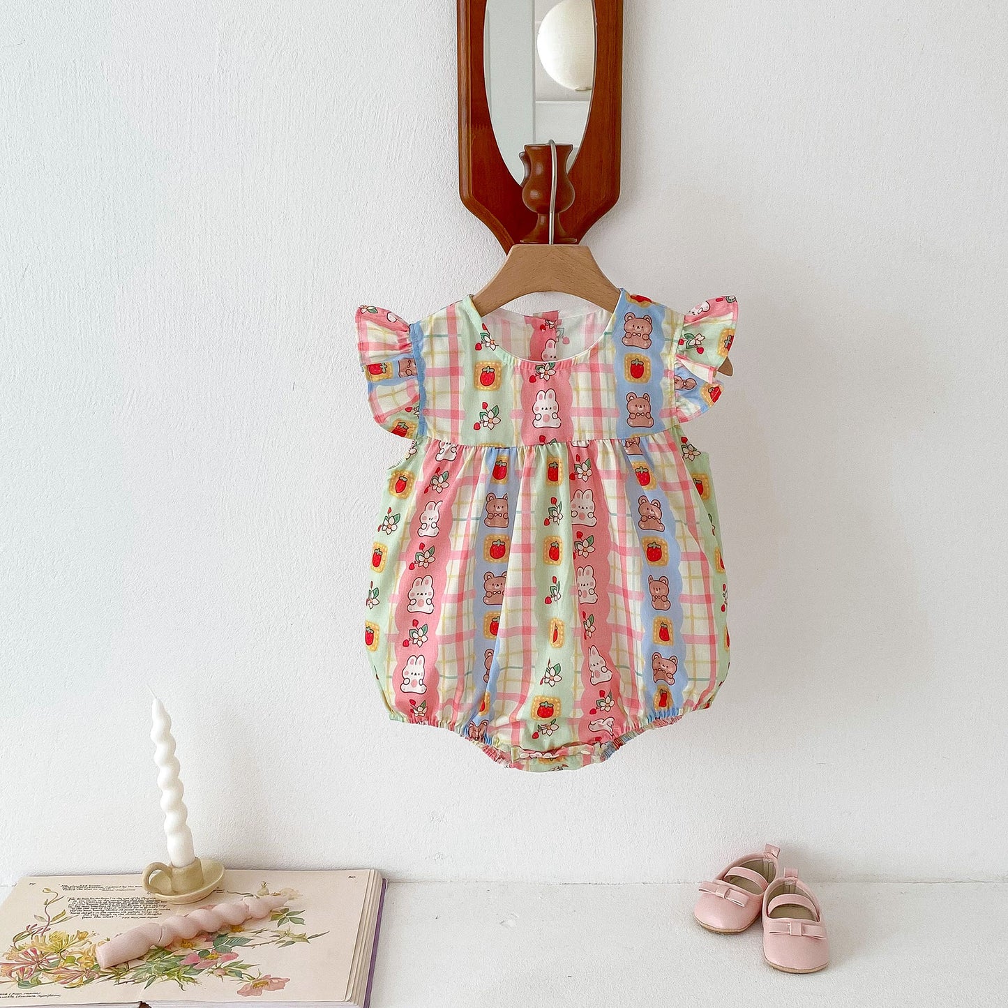 Summer Lightweight Cotton Flounced Sleeve Romper Cute Jumpsuit, Climbing Suit