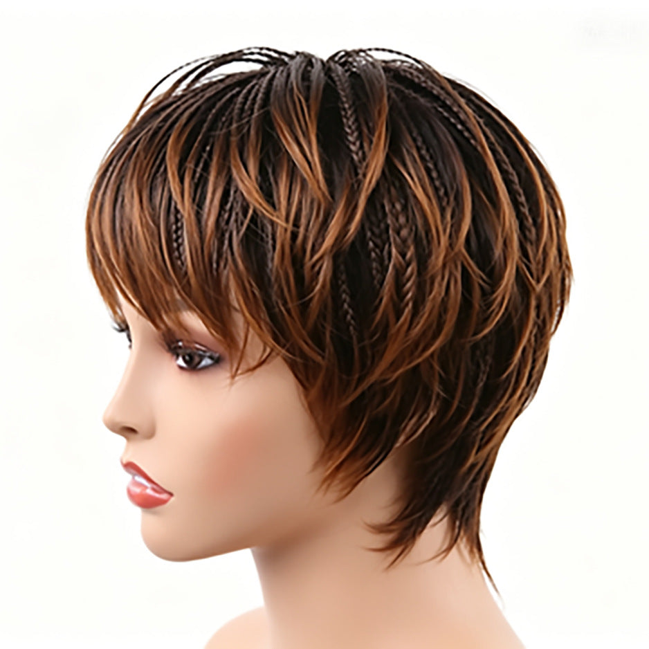 Chemical Fiber Female African Gradient Color Twist Braid Three-strand Dirty Wig Short Straight Hair