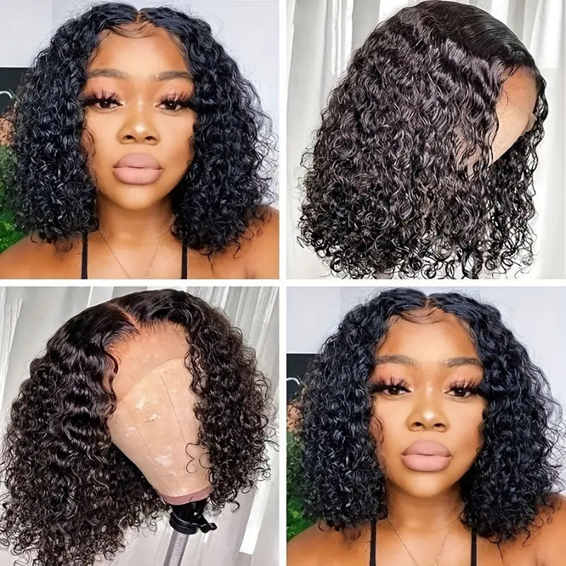 Women's Small Lace Head Natural Black Medium Chemical Fiber Cover Wig Short Curly Hair