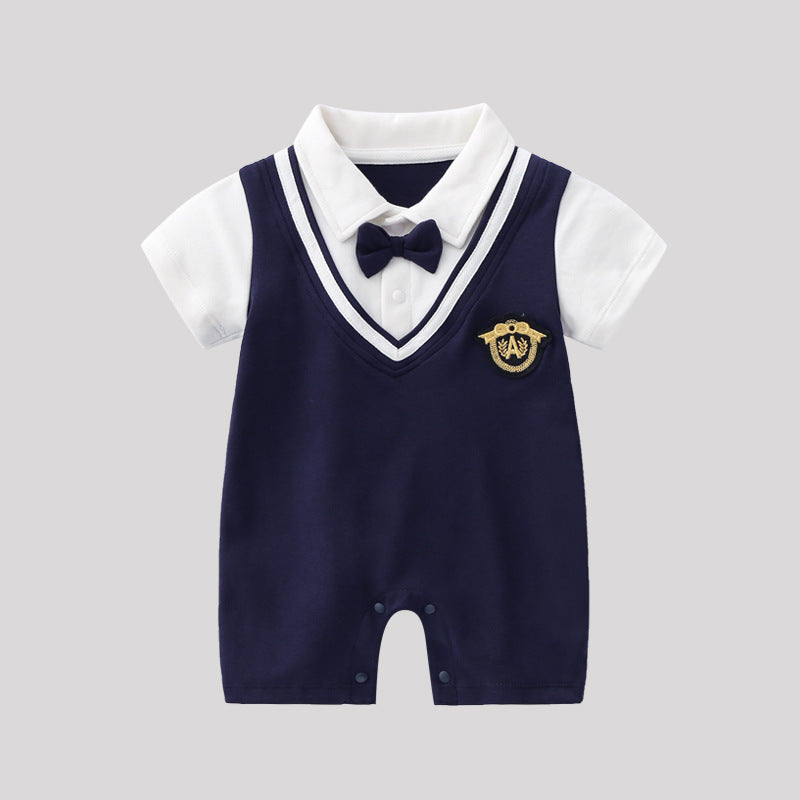 One Year Old Celebration Dress Short Sleeved Romper Preppy Style Jumpsuit, Climbing Suit