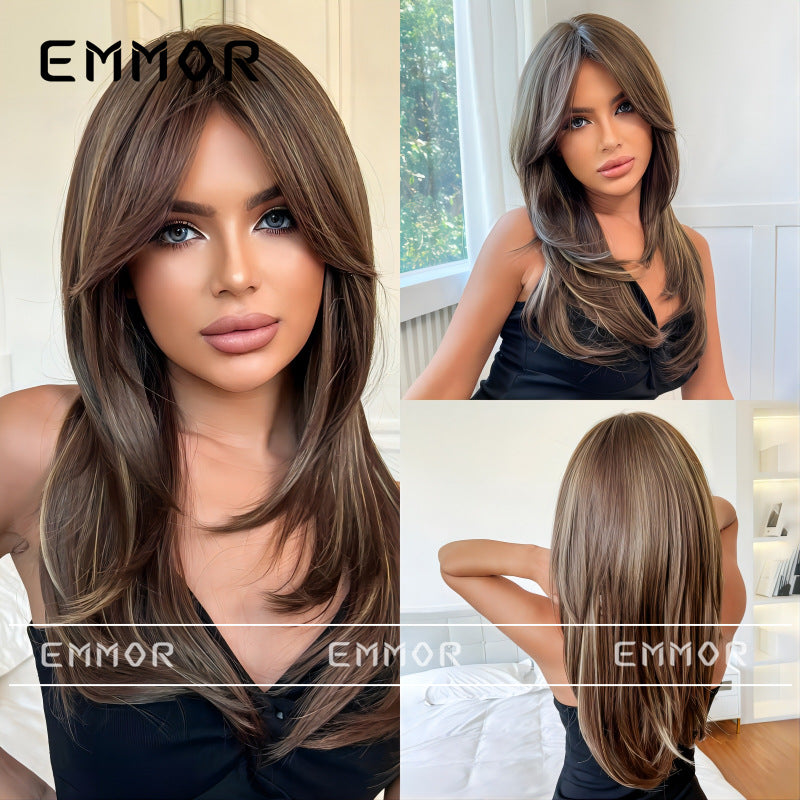 Fluffy Burgundy Hair Natural Fashion Chemical Wig Long Curls