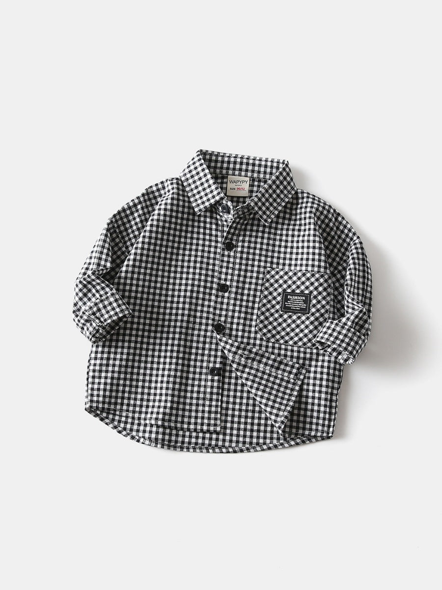 Children's Clothing Plaid Black White Labeling Korean Style Loose Design Children's Shirt
