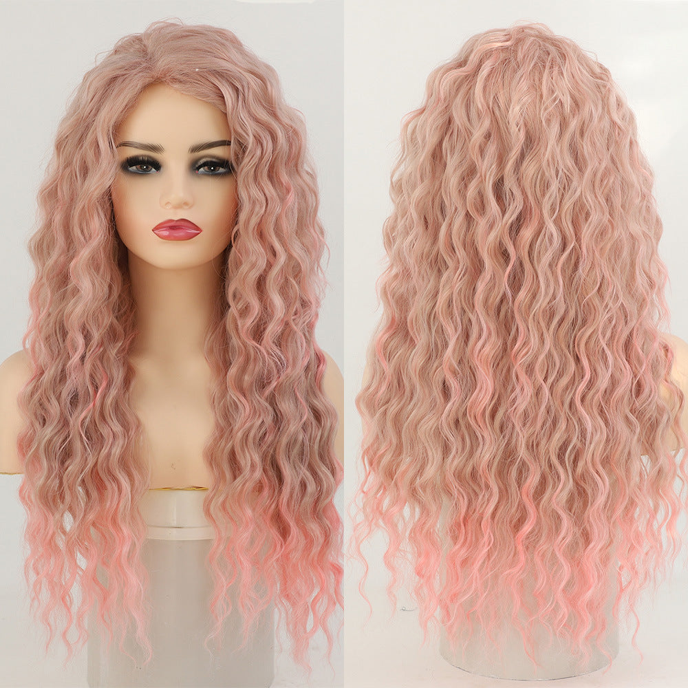 Fashion Female Curly Hair Synthetic Wigs Golden Partial Wig Long Curls