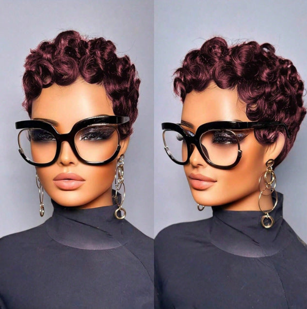 Women's African Roll Synthetic Wigs Rose Net Wig Short Curly Hair