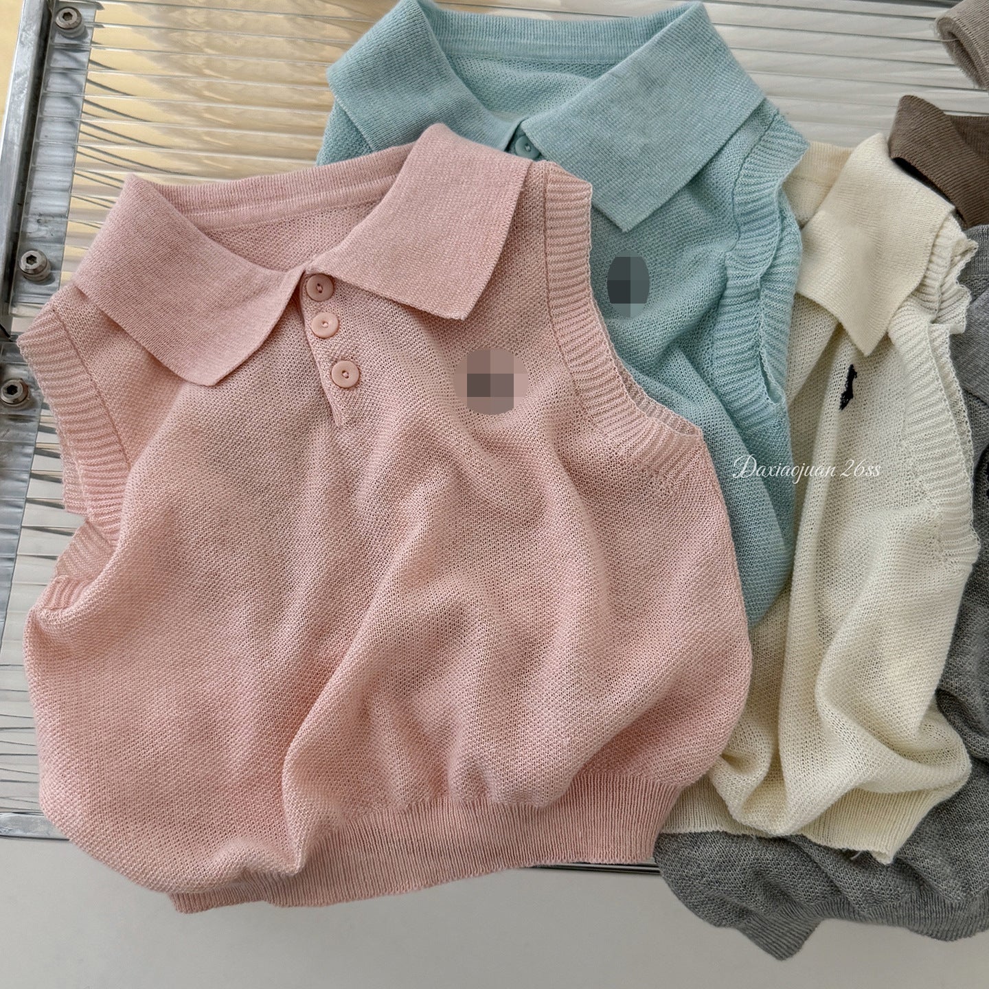 Elegant Korean Knitted Lapel Sleeveless Vest Children's T-shirt