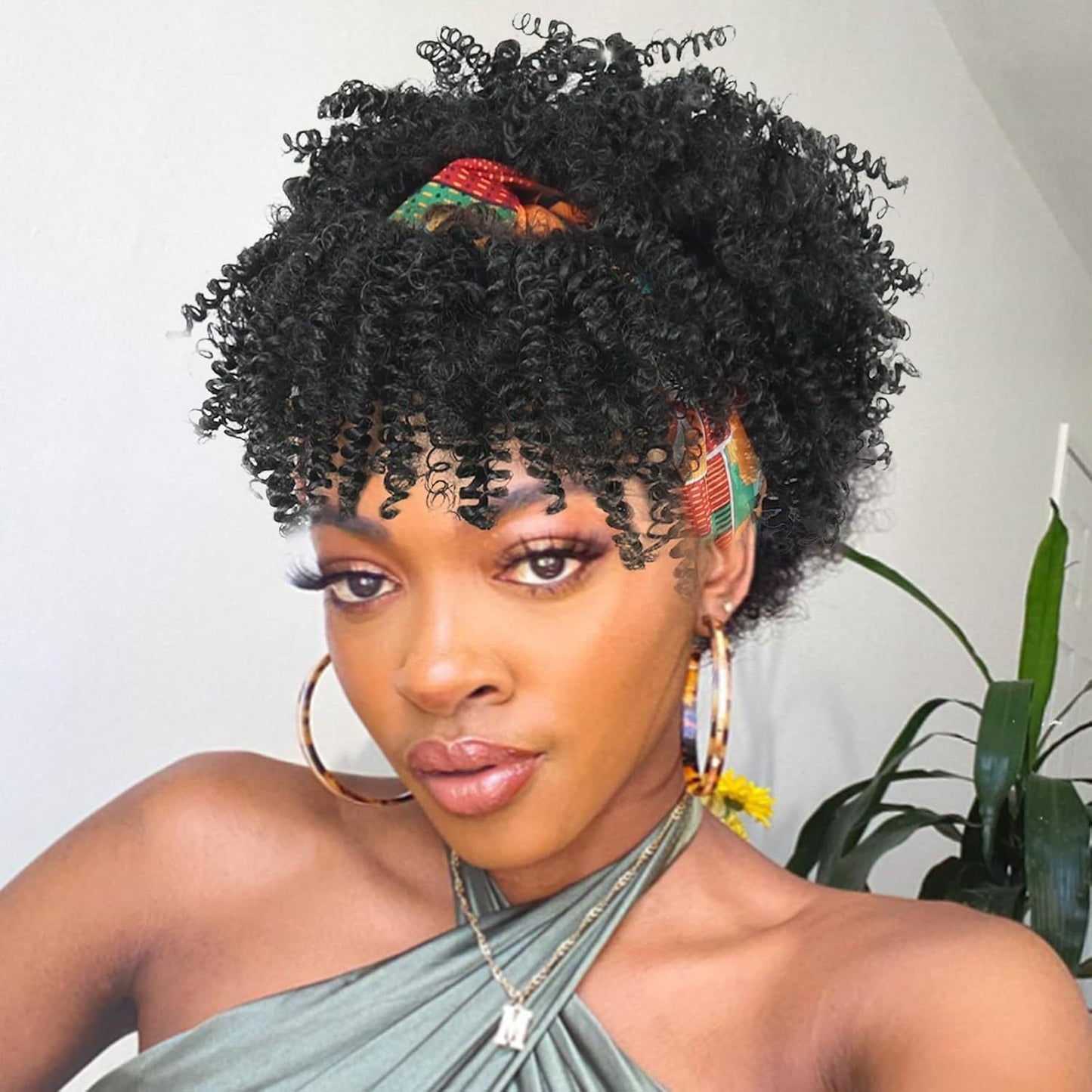 Small Turban Female Headband Bangs Fluffy Wig Short Curly Hair