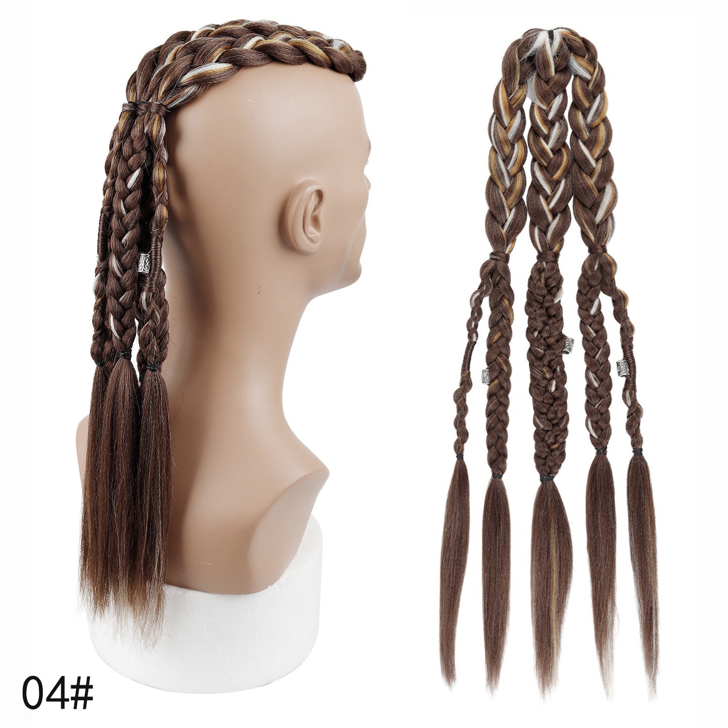 Men's Braid Inch Handmade Clip-on Viking Weave Horse Men's Wig