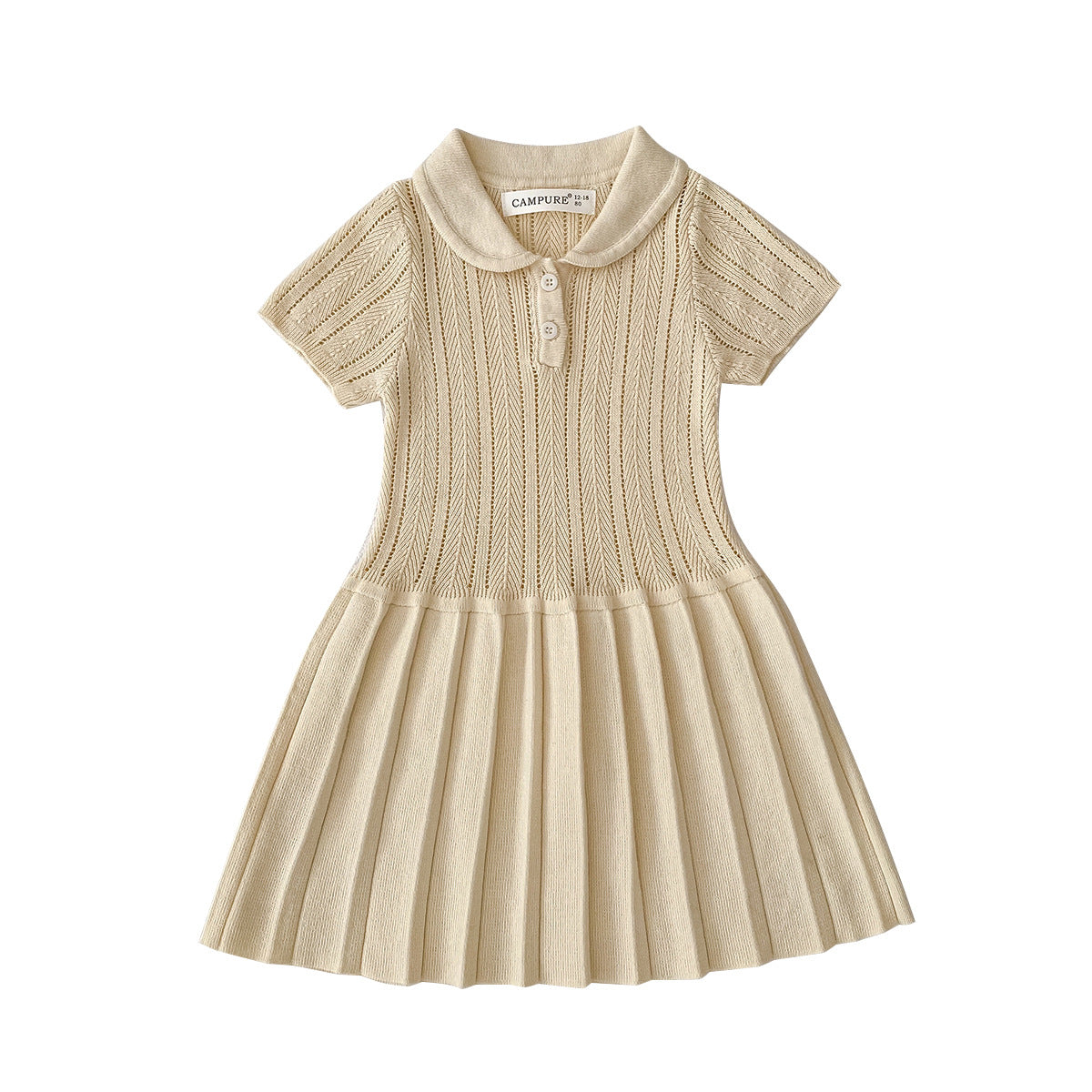 Preppy Style Lapel Ingot Collar Knitted Children's Dress