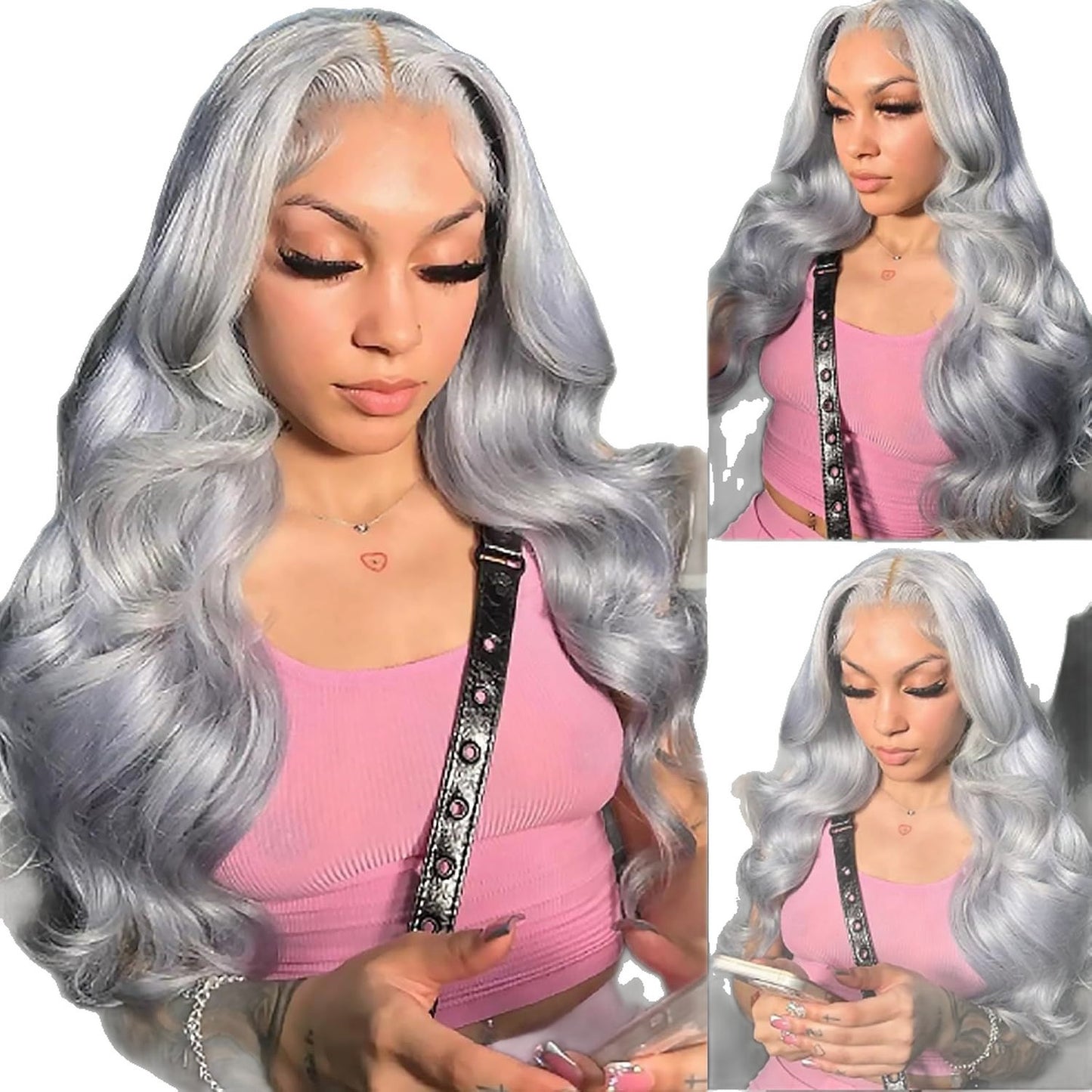 Women's Medium Sier Gray Curly Hair Big Wave Wig Long Curls