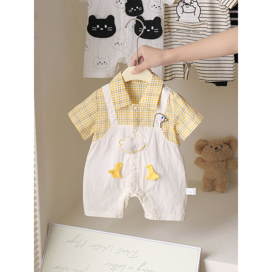 Moon Short Sleeves For Infants Jumpsuit Born Shirt Fake Two-piece Jumpsuit, Climbing Suit