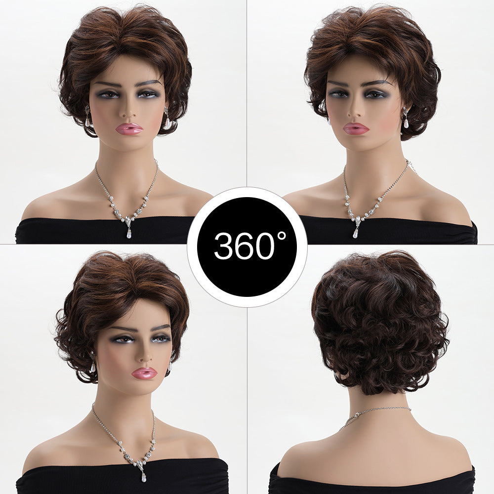 Women's European Fashion Realistic Natural Chemical Fiber Medium Head Wig Short Curly Hair