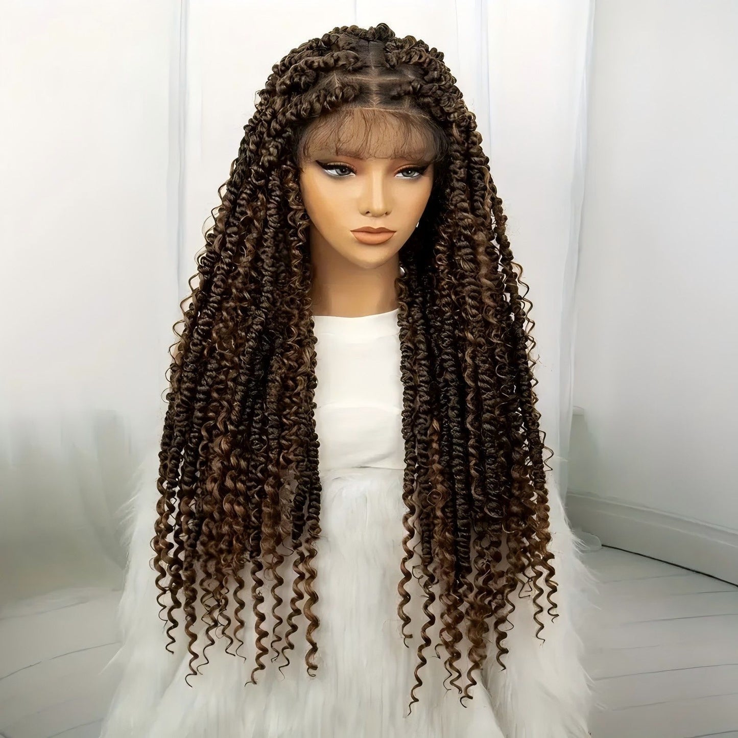 Hand-woven Full Lace Double Strand Fly Wig Long Curls