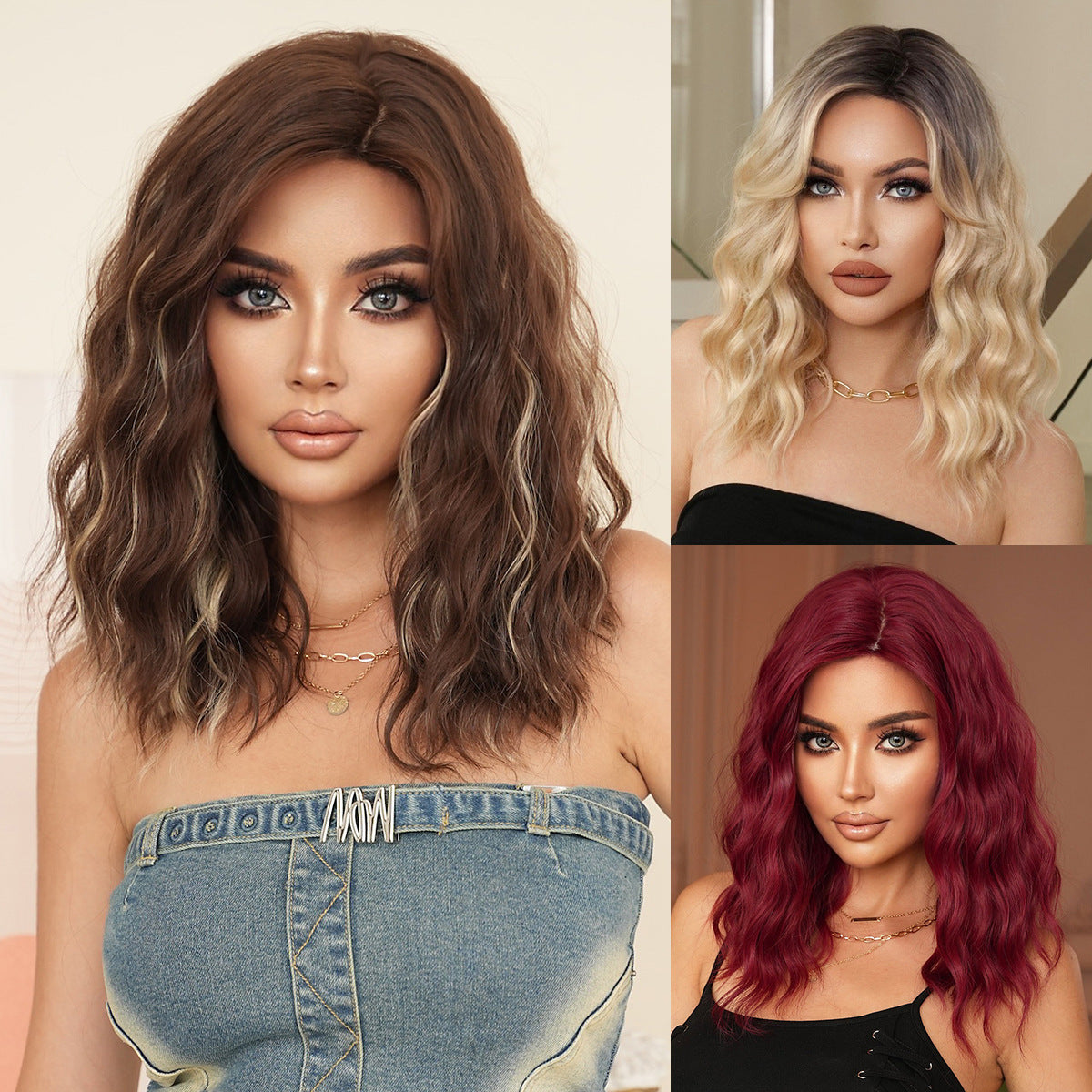 Women's Curly Hair Side Split Bangs Dyed Other Wig