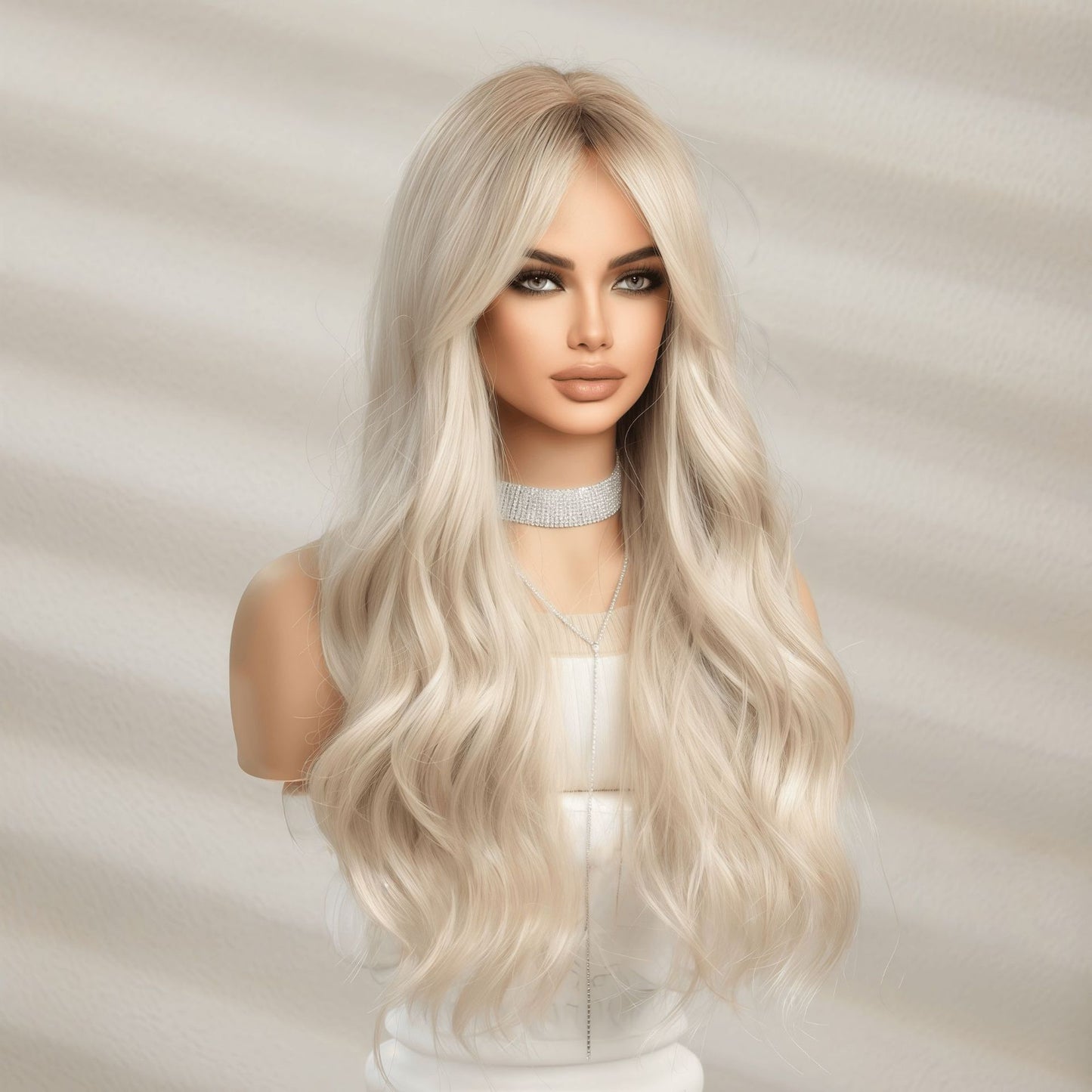 Female Curly Hair Platinum Big Wave Full Wig Long Curls