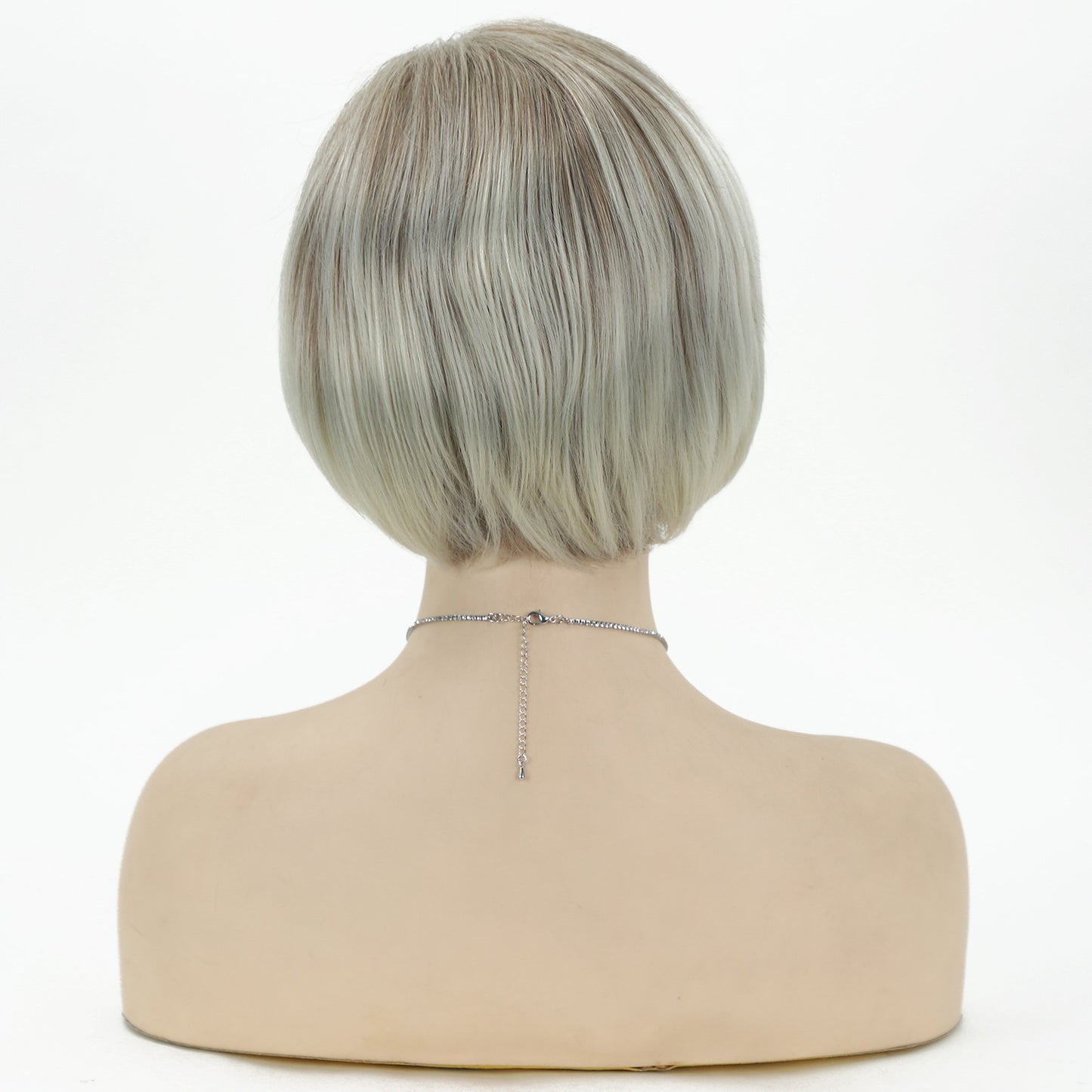 Female Gradient White Gold Color Split Wig Short Straight Hair