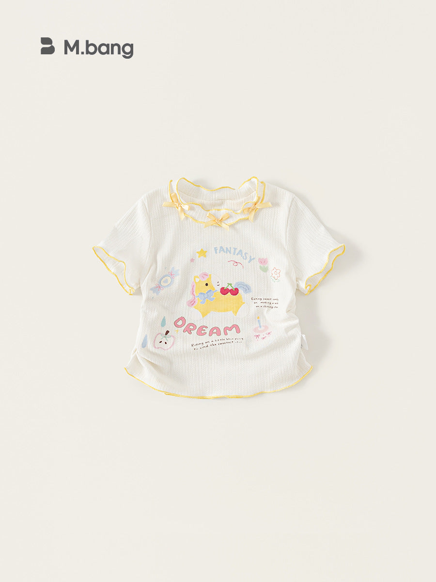 Children's Clothing Short-sleeved Contrast Color Wooden Ear Cute Children's T-shirt